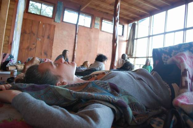 Here I am sinking into the meditations at the cacao ceremony